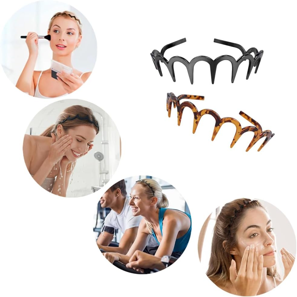 Pack of 2 Zigzag Hair Band Shark Tooth Hair Comb Made of Plastic Zig Zag Hair Band Headband for Women Girls Men Black and Brown image number 2