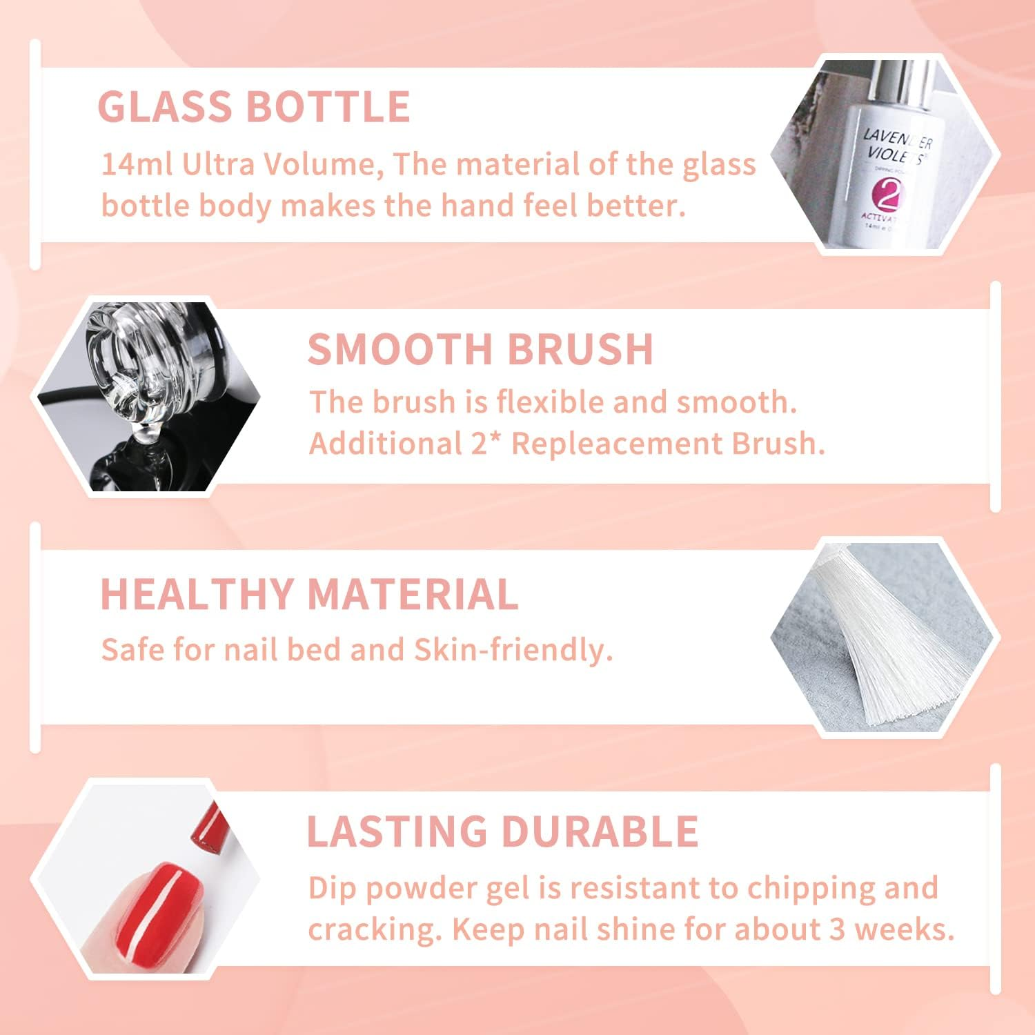 Lavender Violets Dip Powder Liquid Set with Activator, Base Top Coat and Brush Saver 0.5Oz/Bot Nail File Necessary Tools for Dipping Powder Acrylic Manicure Pedicure J775 image number 3