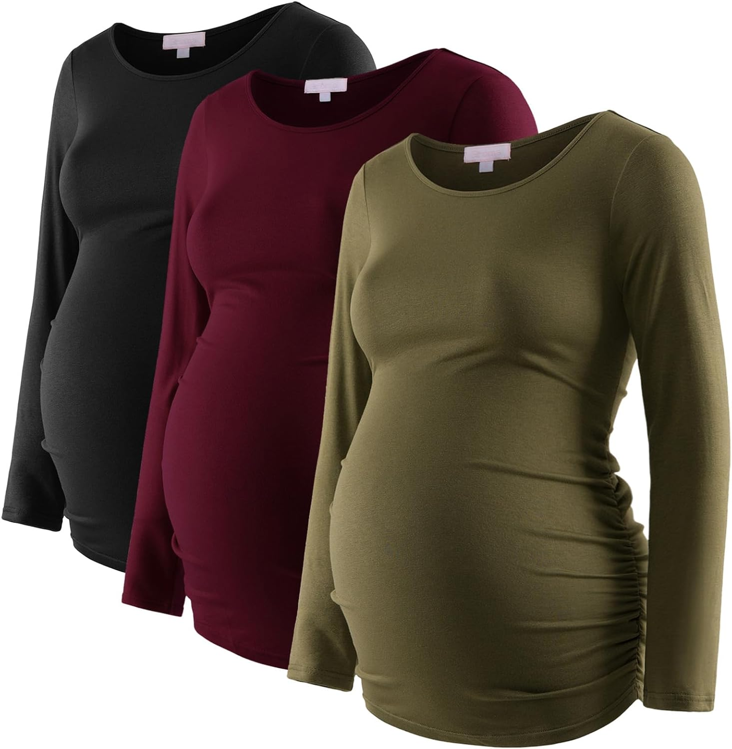Women'S Maternity Shirts 3 Packs Long Sleeve Pregnancy Tops Basic Side Ruched Tunic Blouse