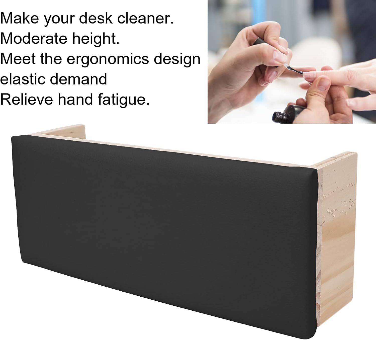 Nail Arm Rest, PU Leather Nail Hand Rest, Professional Microfiber Leather Nail Hand Rest Stand Arm Rest, with Soft High Density Sponge Solid Log Table for Nail Technician Use Must (Black) image number 3