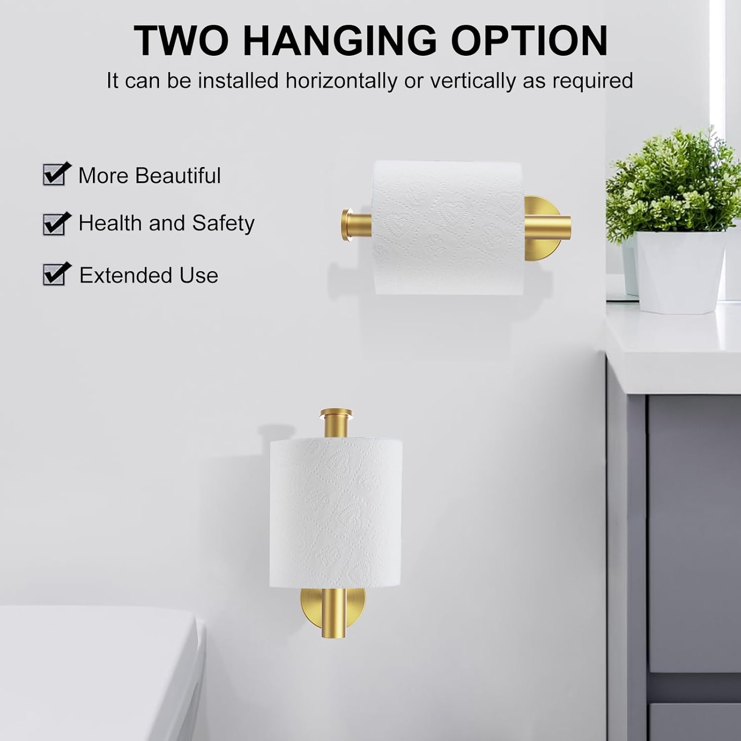 Setsail Toilet Paper Holder Wall Mount Screw-In Gold Bathroom Toilet Paper Roll Holders Stainless Steel Tissue Holder for Bathroom Hardware Accessories, Drill Hole image number 4