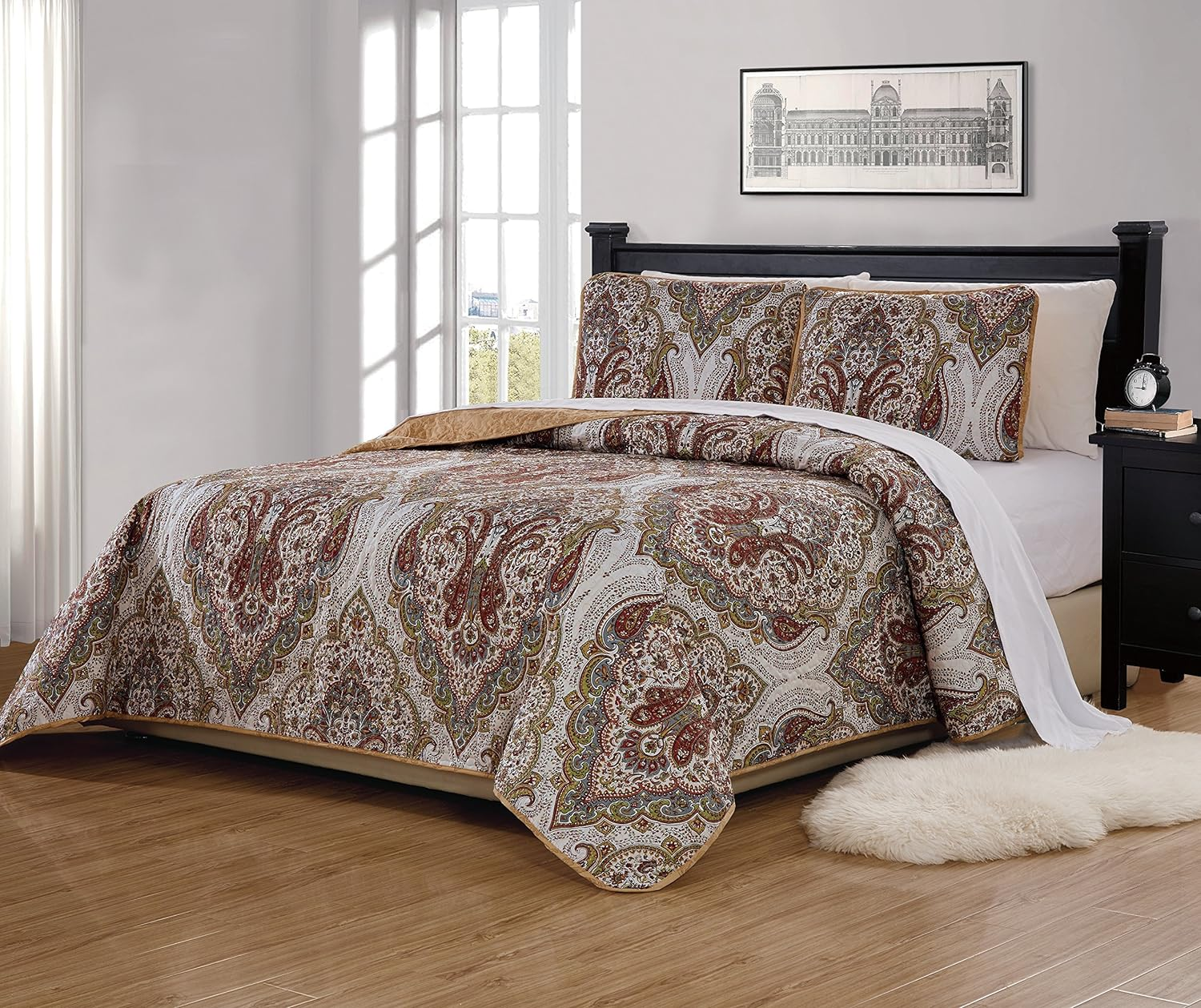 (King/California King) - Fancy Collection 3 Pc King/California King over Size Quilted Bedspread Set Aqua Turquoise Coastal Plain/"Grey Green" White Elegant Design New