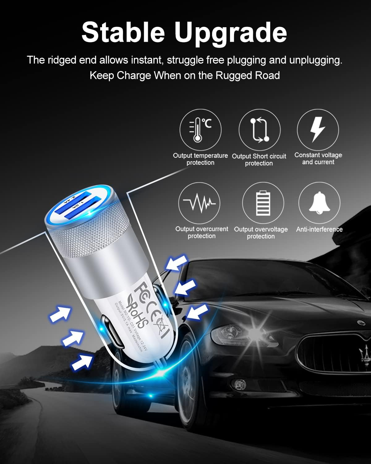 Car Charger, AILKIN 3.4A Portable Dual Port USB Cargador Carro Fit Lighter Spot Socket Adapter for Iphone 16 15 14 13 12 11 Pro Max X XR XS Plus, Ipad, Tablet, Samsung Galaxy S25 S24 S23 S22 Note 20 image number 3