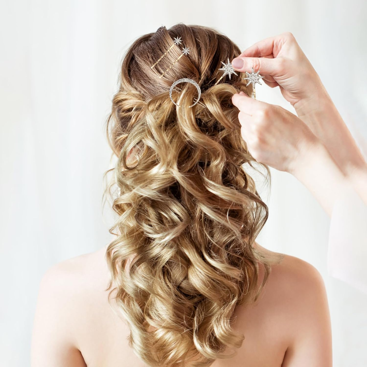 APOMOONS Pack of 6 Star Metal Hair Clips Girls, Star Moon Metal Hair Clips with Rhinestones, Hair Pins for Bride and Wedding, Hair Accessories for Women and Girls (Gold)