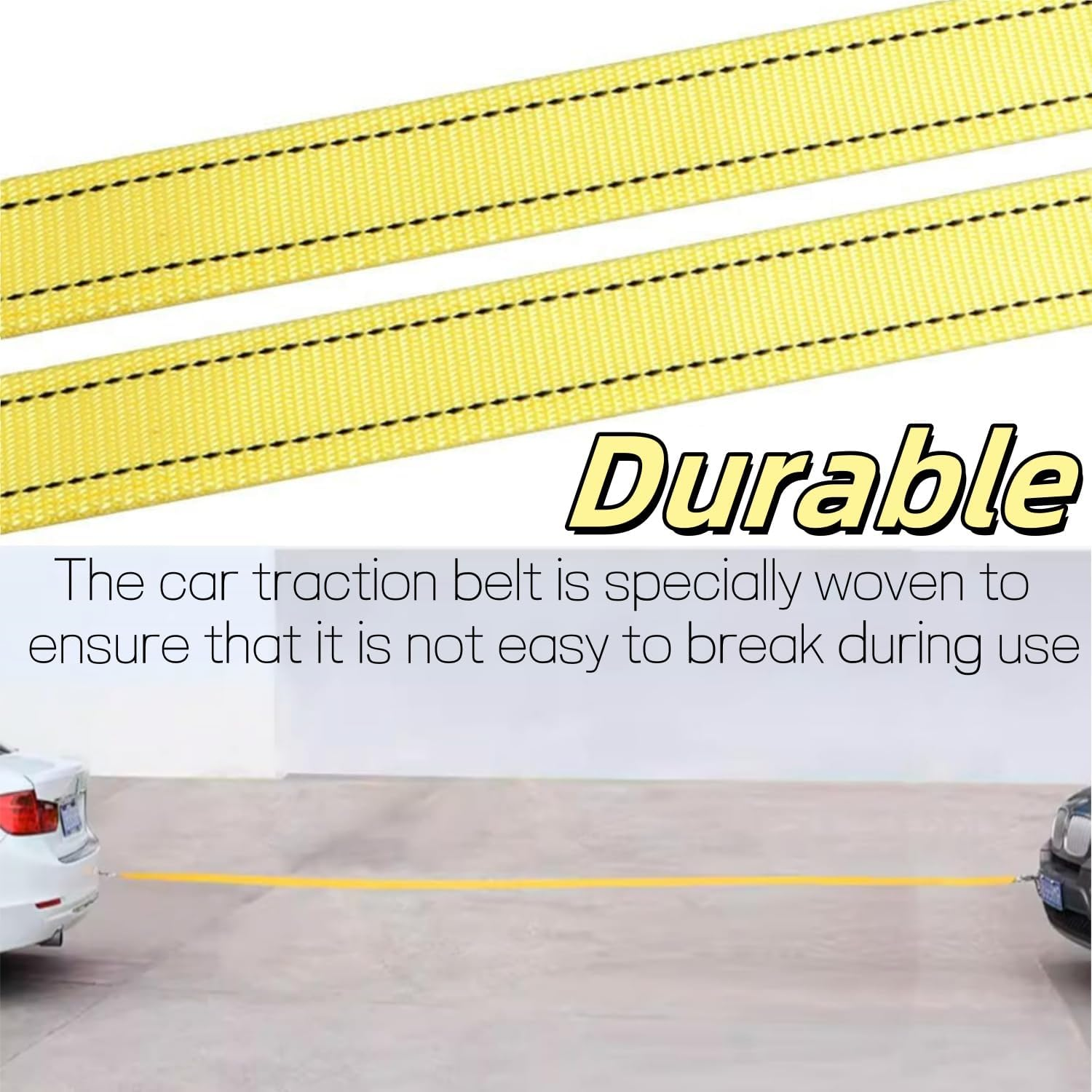 1 Pcs Tow Strap with Hooks,Best Towing Accessory Universal for All Cars,6600Lbs Heavy Duty Kinetic Recovery Rope Wheel Straps for Vehicle Recovery, Towing Etc image number 2