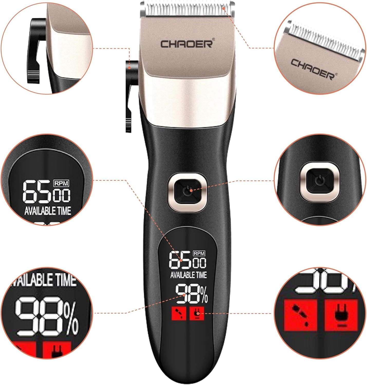 Dog Clippers for Grooming with LCD Screen & 4 Combs - 4-Speed Adjustable, Low Noise Cordless Trimmer,Stainless Steel Blade for Cats/Dogs, Usb-Type-C Charging image number 5