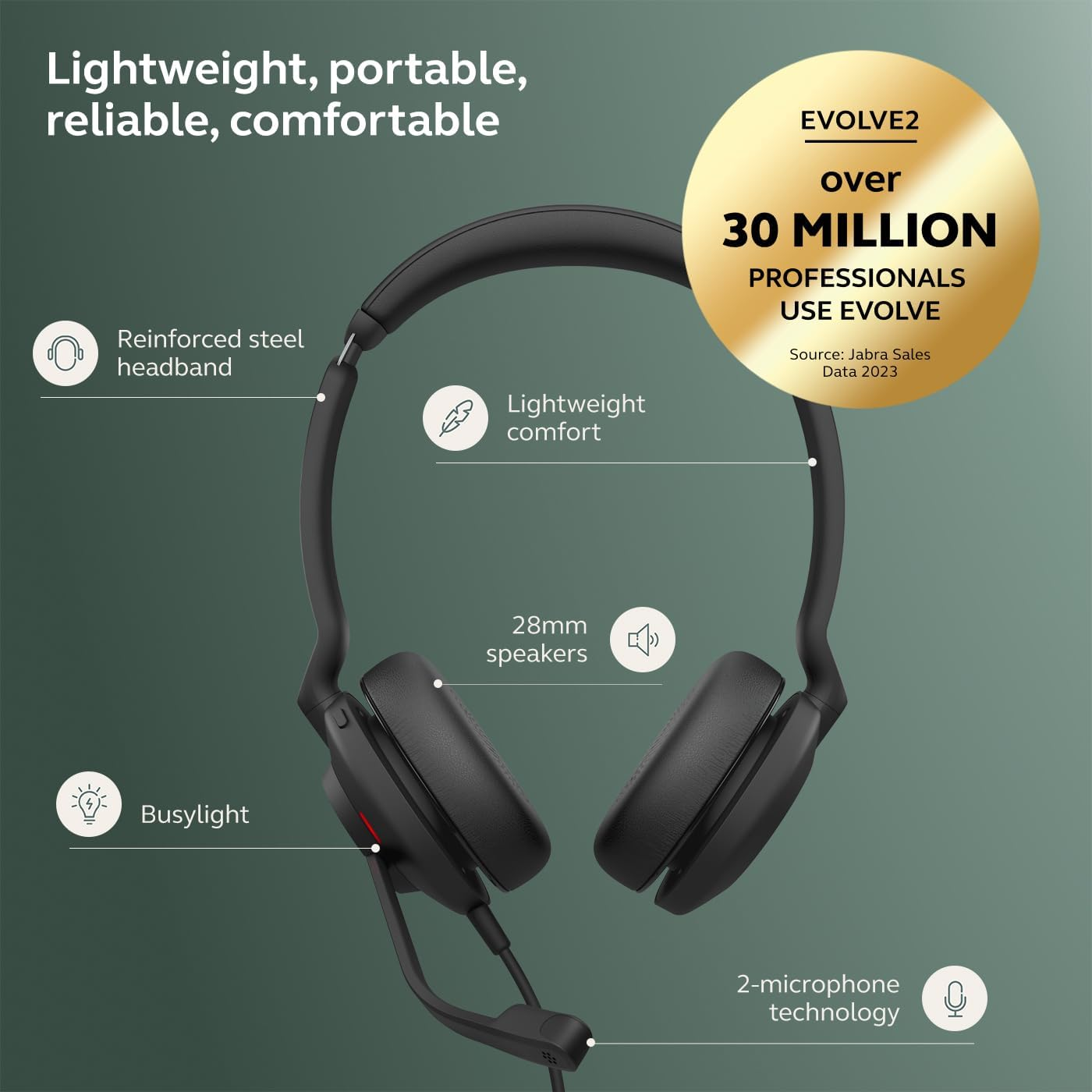 Jabra Evolve2 30 SE Wired Stereo Headset - Advanced ANC in Microphone - Noise Cancelling Headphones with Mic - on Ear Professional Audio - Dual Mic'S - UC Certified - Latest USB C + a 4 PC & Mac image number 2