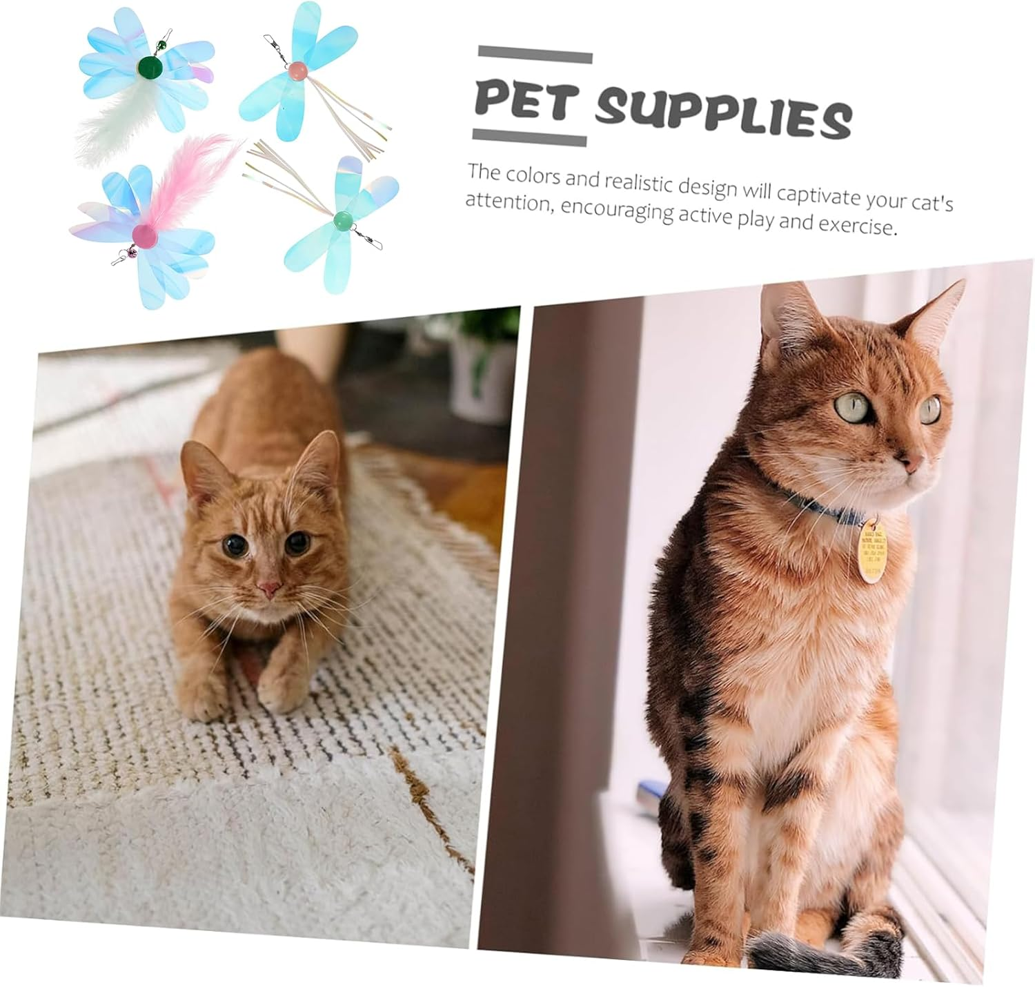 4Pcs Cat Toys Interactive Feather Teaser Refills - Butterfly & Dragonfly Plume Attachments for Indoor Cats, Durable Kitten Exercise Toys for Endless Fun, Swaying Motion Stimulation image number 1