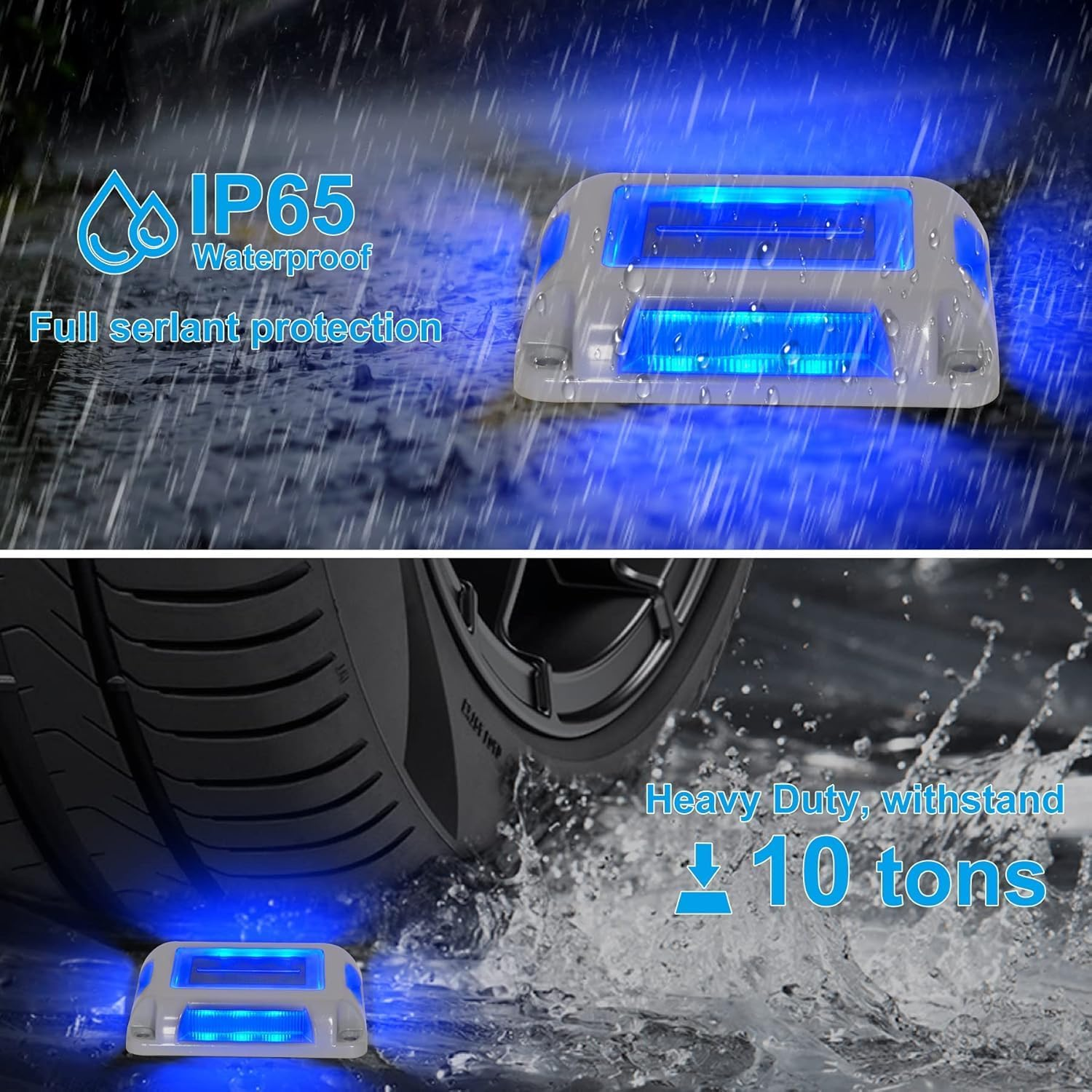 T-Sun Solar Powered Driveway Lights, Set of 8, Blue Light Color, Outdoor LED Aluminum Dock Lights Road Markers Step Lights for Sidewalk Garden Pathway - Green image number 6