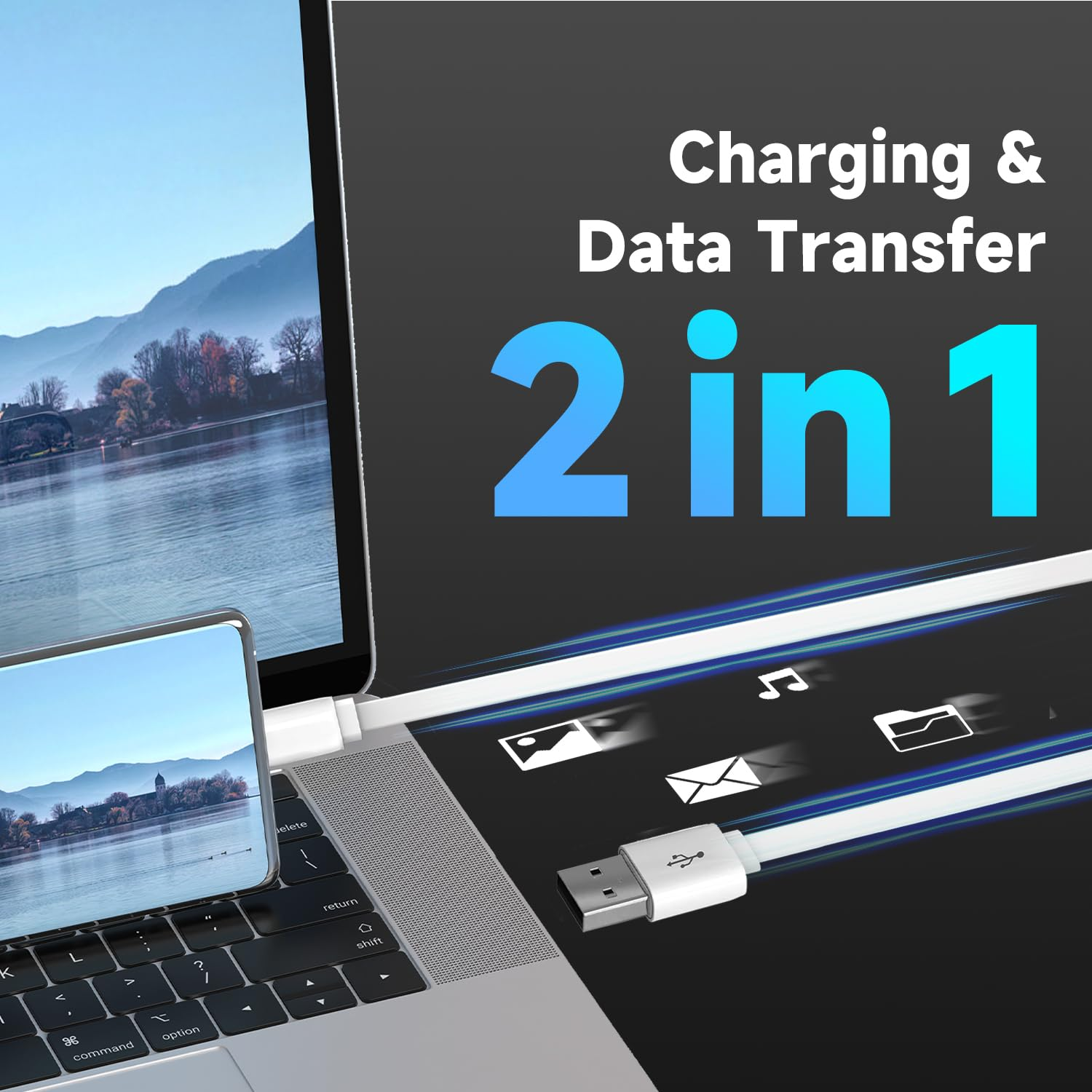 2 Pack 5M Flat Power Extension Cable for USB-C Enabled Home Security Cameras or Other Devices(Phone,Switch Pro Controller,Etc), USB a to Type C Extension Charging and Data Sync Cord