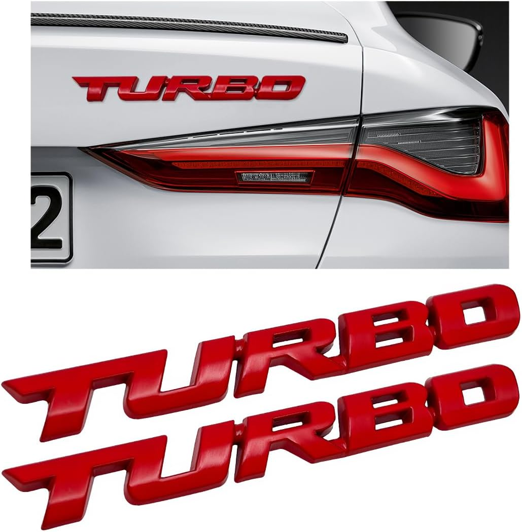 2PCS Turbo Car Emblem Decal, 3D Metal Fender Logo Badge Sticker, Zinc Alloy Auto Front Hood Side Body Emblem Sticker, Universal Exterior Decor Car Accessories for SUV Truck (Silver)