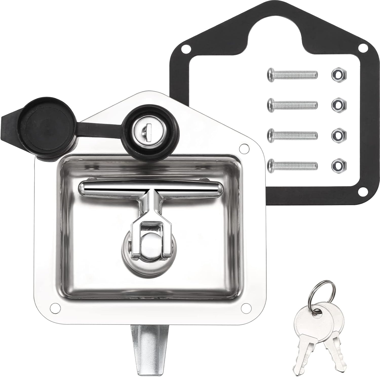 Loclink T-Handle Truck Tool Box Latch Replacement Kit 304 Stainless Steel Folding Lock with Keys,Truck Box, Trailer Door, RV, Camper, Storage Box, 124.5 * 121.2Mm image number 1