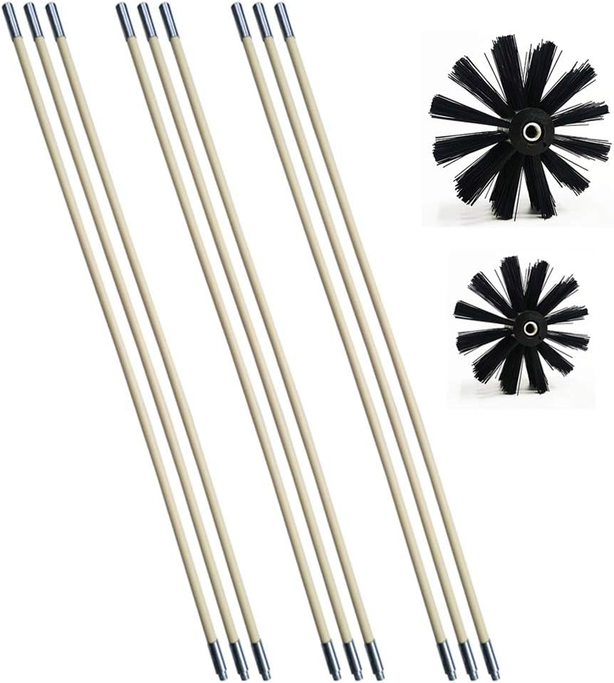 Chimney Cleaning Brush Dryer Duct Cleaner 2-In-1 Kit Fireplace Drier Vent Lint Sweeping Tools 18' Flexible Rods Rotary System Working with or without Drill image number 2