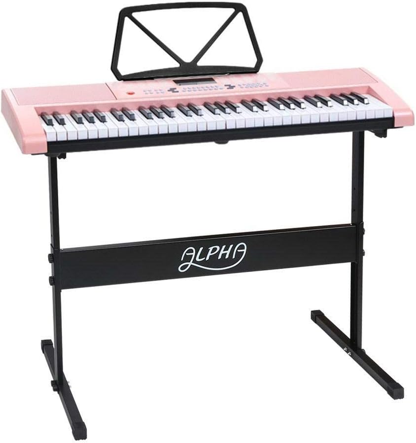 ALPHA 61 Keys Electronic Piano Keyboard Portable Digital Keyboard with Audio Input, Microphone Input, Headphont Output, 255 Tones Rhythms LED Electric Holder Music Stand Adaptor Power (Pink 97) image number 4