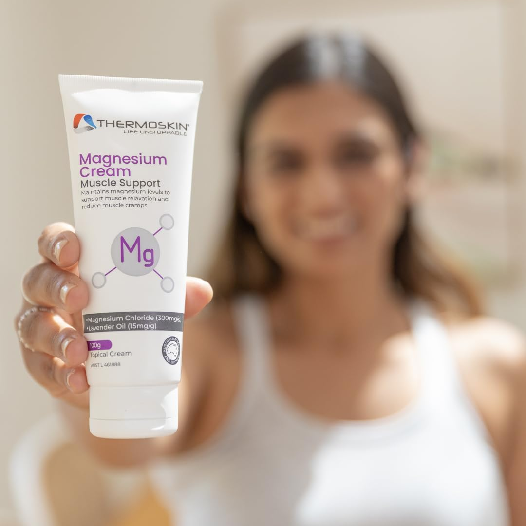 Thermoskin Magnesium Cream 100 G &ndash; Topical Magnesium Cream for Muscle Relaxation, Cramps & Restless Legs &ndash; Helps Soothe Sore Muscles, Ease Tension & Night Cramps, Supports Recovery, Relaxation & Sleep, Non-Greasy, Fast-Absorbing