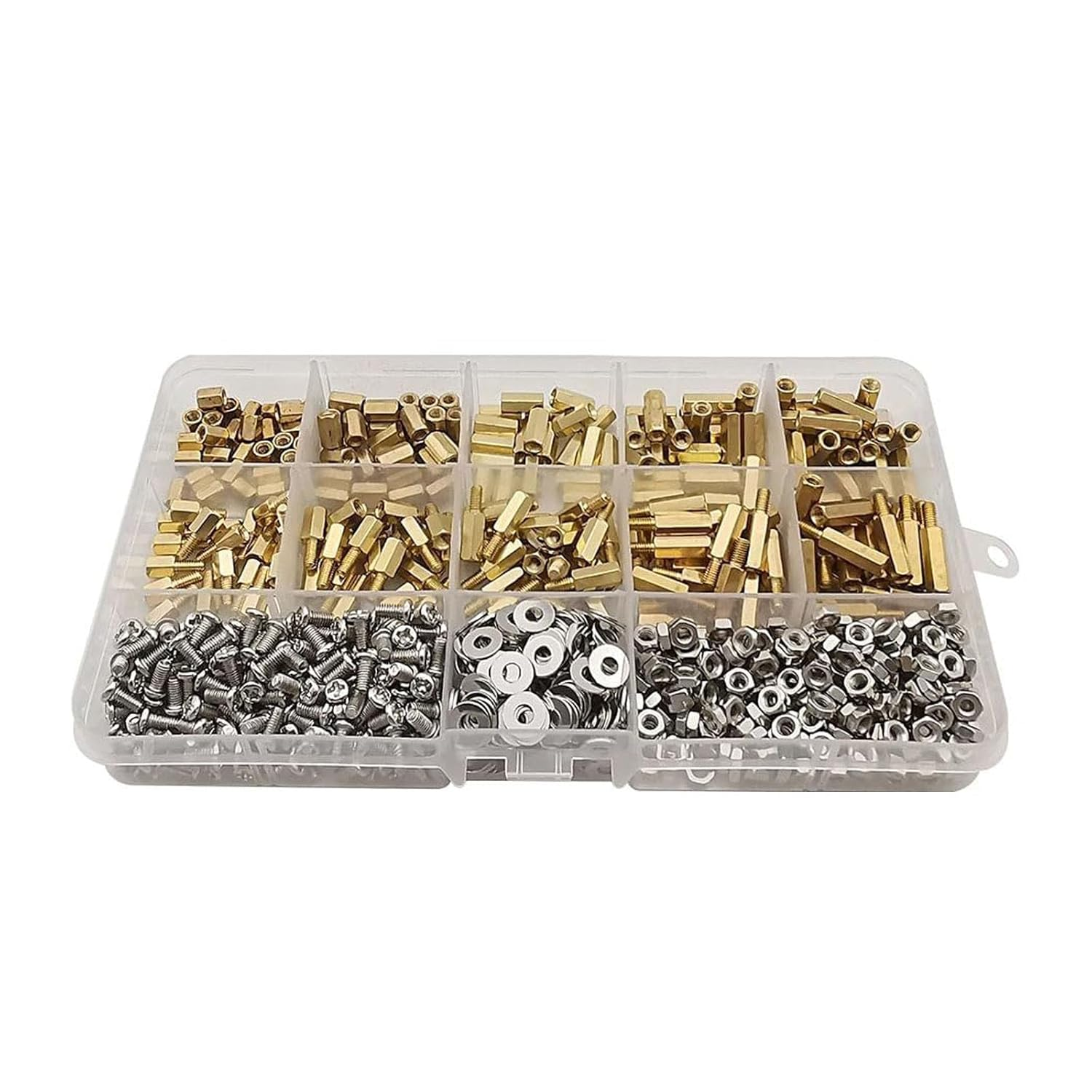 910Pcs/Set Male Female Hex Brass Standoff Spacer Kit Brass Standoff Spacer Kitwith Screw Nut and Washer PCB Motherboard Standoff Assortment Kit image number 1