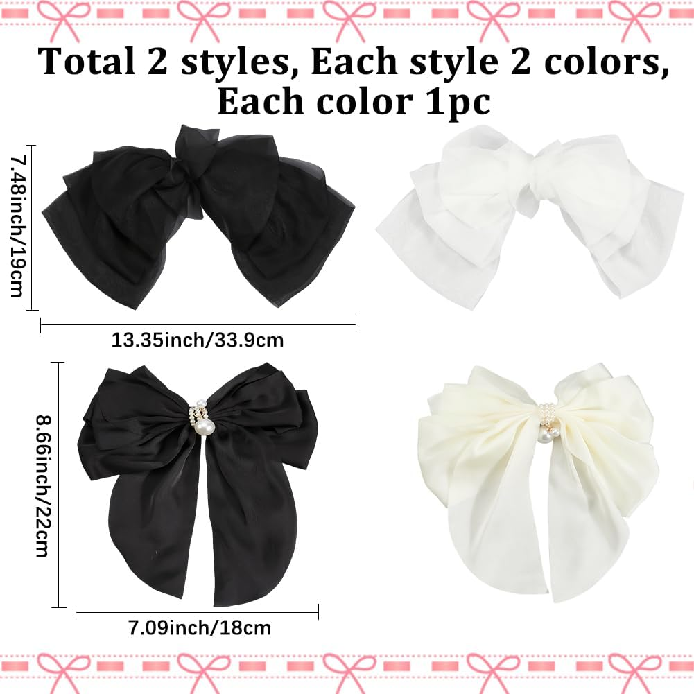SOFPLATE 4 Pieces 4 Styles Black Hair Clips with Bow Coquette Hair Clips with ABS Plastic Colourful Fabric Large Bow Aesthetic Alligator Hair Clips Accessories for Short and Long Hairstyles DIY image number 5
