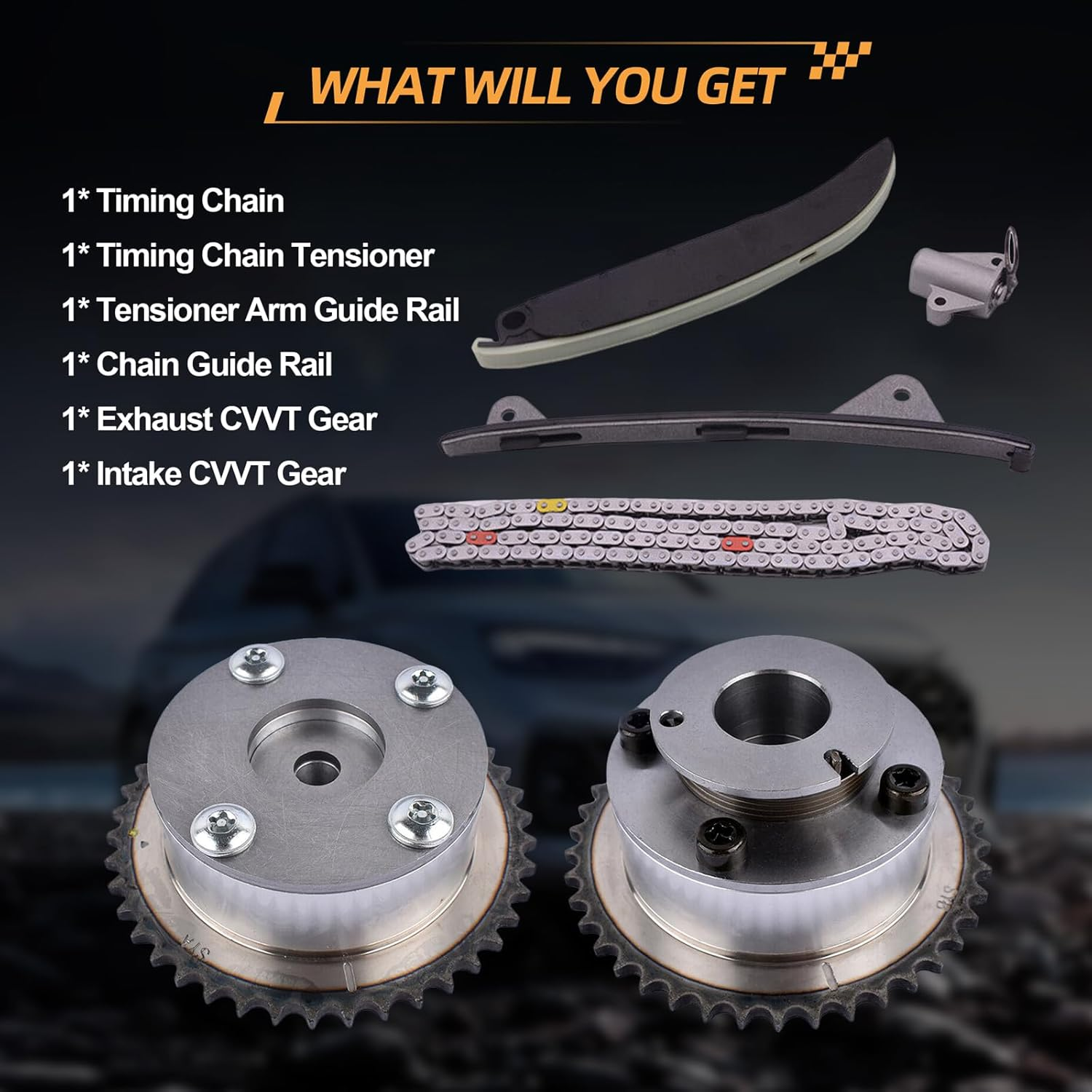 Noptul Engine Timing Chain Kit, Suitable for Hyundai Kia Elantra Sonata Tucson Optima Soul Forte 2.0L G4NC, Automotive Camshaft Adjuster Set Replacement Part with 2 CVVT Gears 24321-2E200