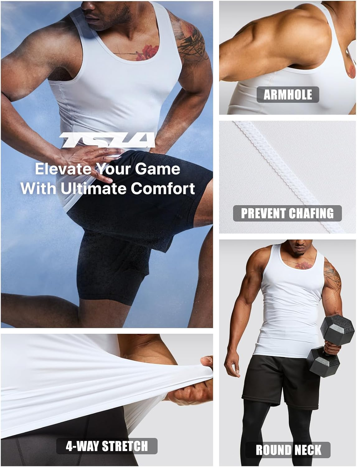 TSLA Men'S Athletic Compression Sleeveless Tank Top, Cool Dry Sports Running Basketball Workout Base Layer MUN24-WHZ Small image number 5