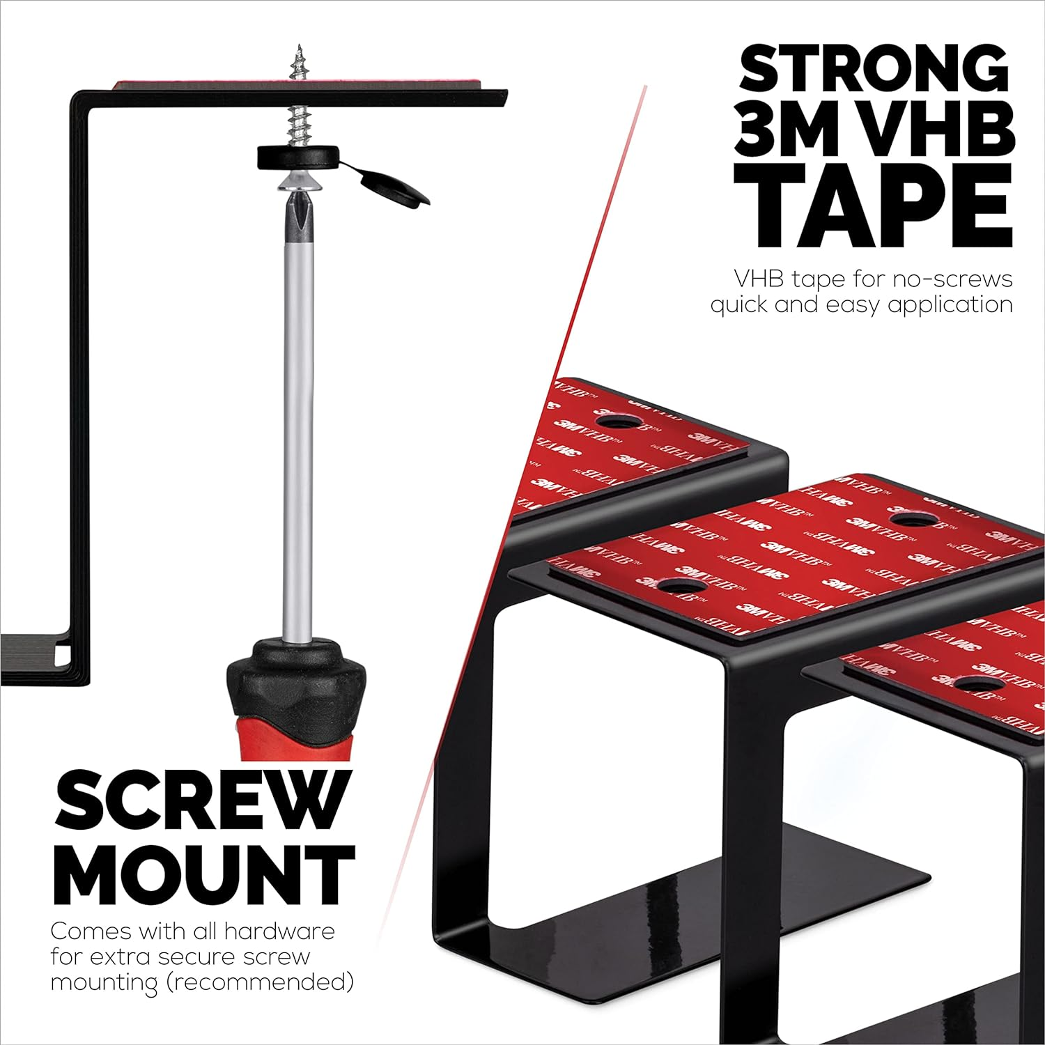 3&rdquo; Metal under Desk Laptop, Cable Box & Router Holder Mount, Adhesive & Screw In, Holds Upto 3" Devices like Small Computers, Macbook, Surface, Keyboard, Network Switch, Modems & More - Black image number 3