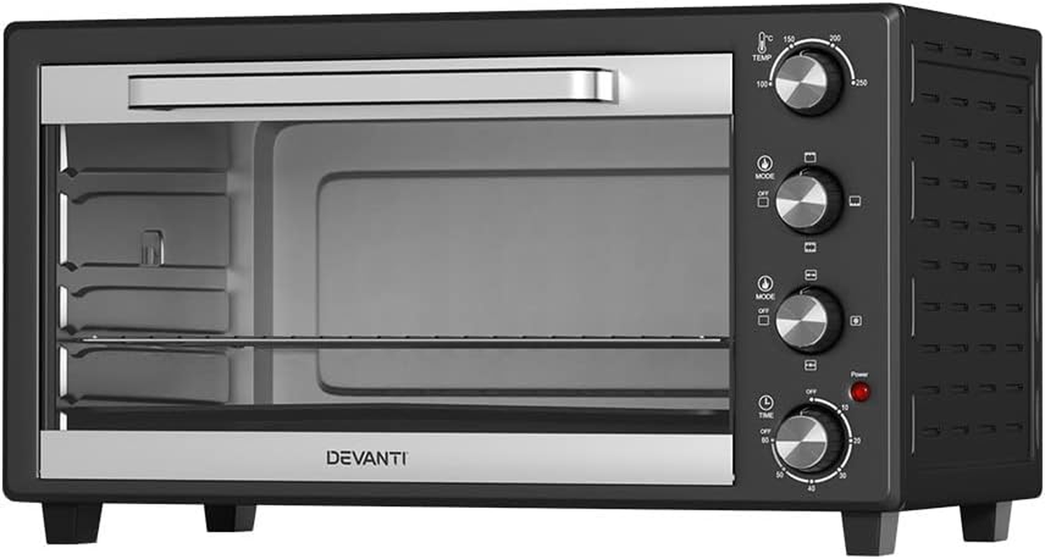 Devanti Convection Oven, 60L Electric Benchtop Ovens Baking Plate Cooking Portable Toaster Grill Home Kitchen Cooker Bakeware Machine, with 4 Tray Built-In Light Stainless Steel Black image number 6