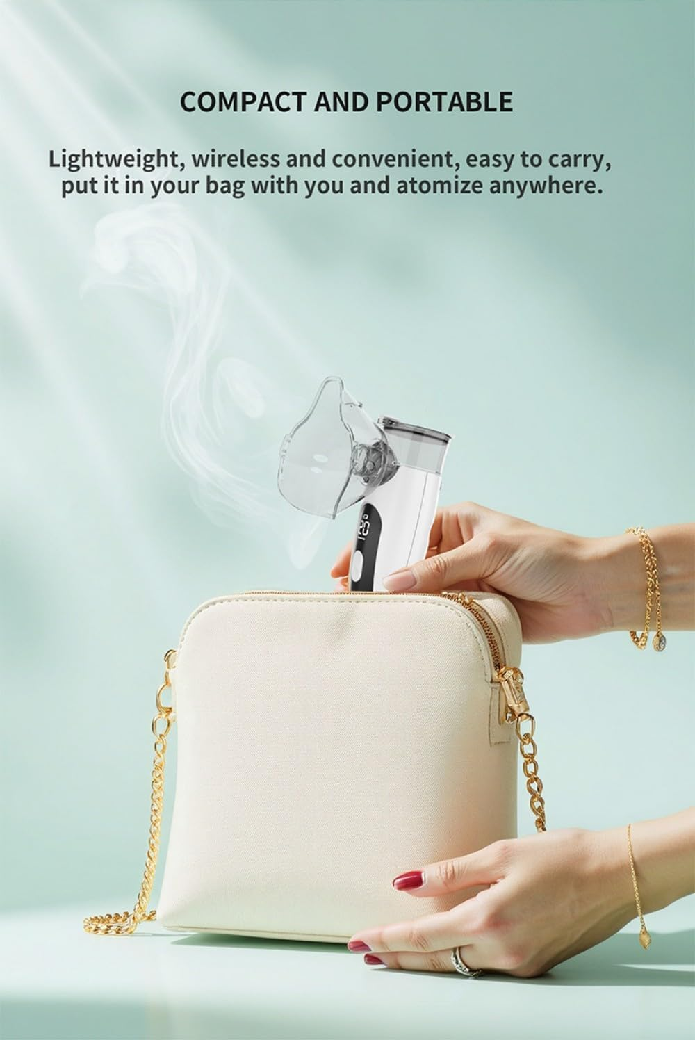 Rechargeable Portable Nebulizer & Eye Steamer for Adults and Kids with Interchangeable Nozzles, LED Display & Timing Function, Eye Mist Steamer for Moisturizing & Cleaning, Versatile Nebulizer for Travel Home Use image number 6