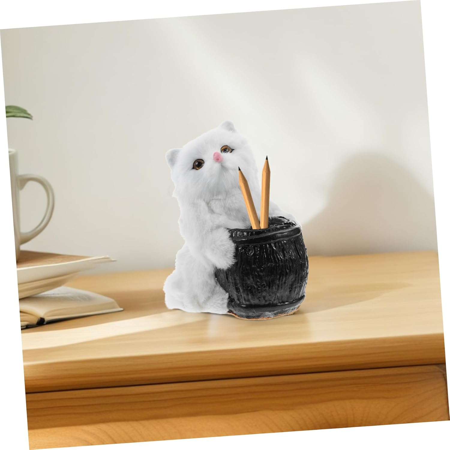 HYTROVE Cute Cat Plush Toy Pen Holder Desk Organizer Multifunctional Decorative Animal Storage Lifelike Design for Home Office for Cat image number 5