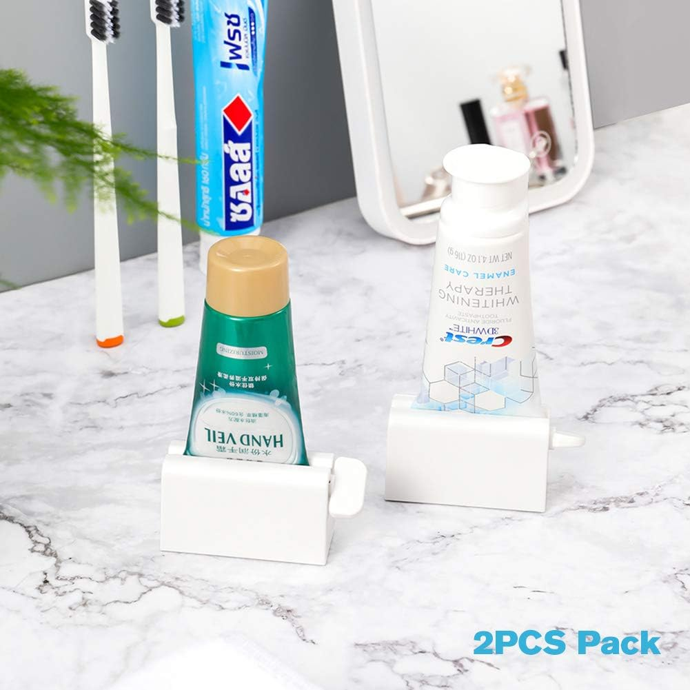 BEZOX Set of 2 Minimalist Toothpaste Tube Roller Squeezers, ABS Plastic, Eco-Friendly Manual Toothpaste Squeeze Dispenser - White image number 1