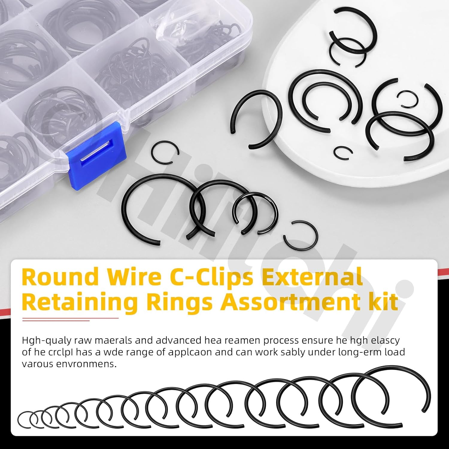 Hilitchi 322Pcs round Wire Snap Rings for Hole, Manganese Steel C-Clips Internal Snap Rings Assortment Kit for Cylinder Automobile image number 6