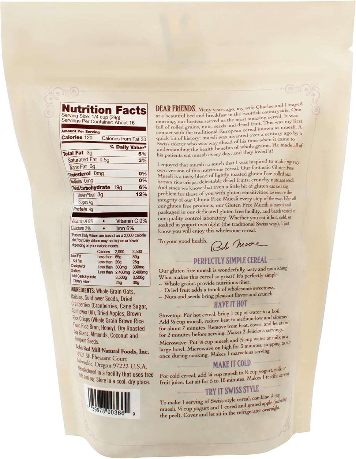 Bob'S Red Mill Gluten Free Muesli Cereal, 16-Ounce (Pack of 4) image number 4