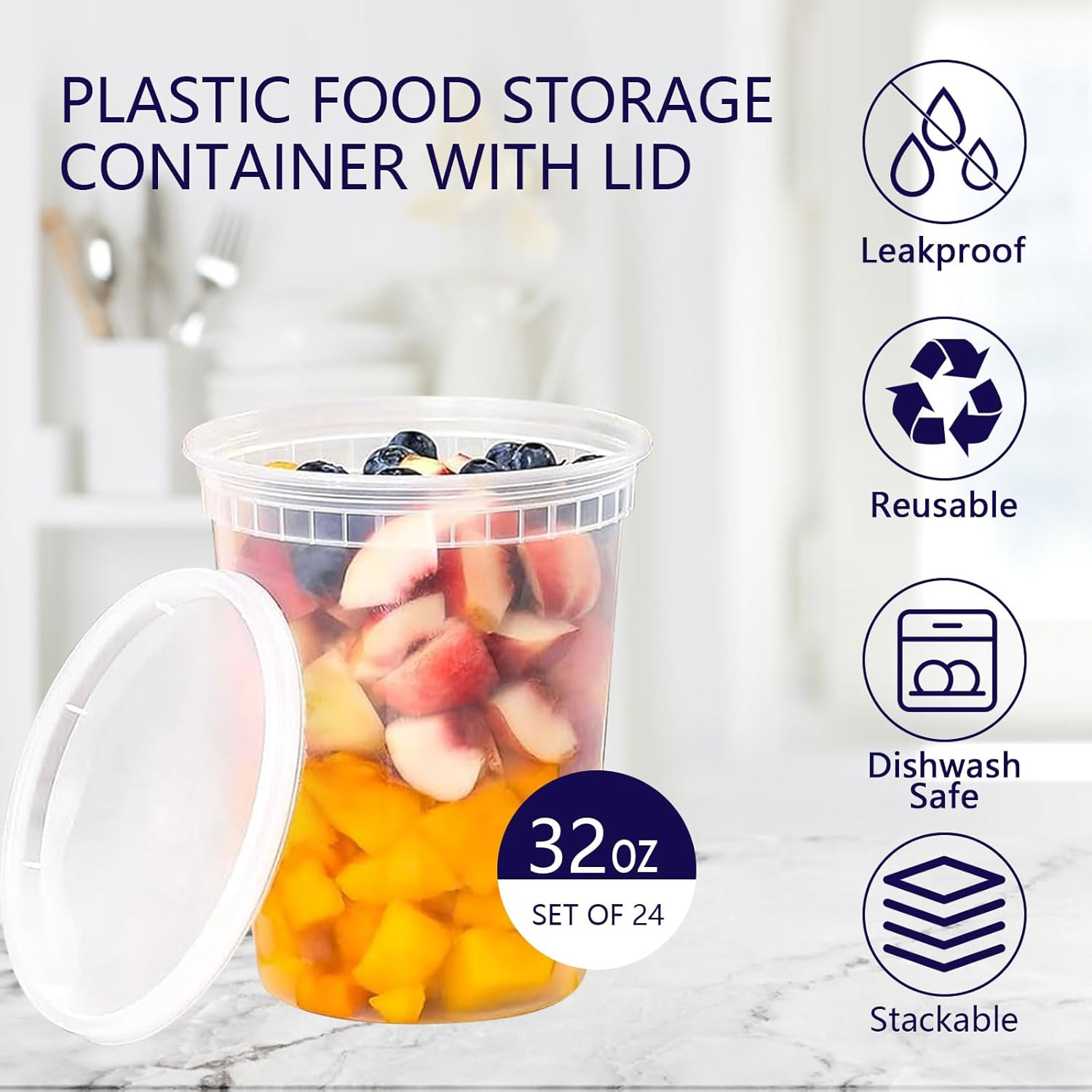 36-Pack 32 Oz Plastic Deli Food Containers with Lids, Leakproof, Bpa-Free, Microwave/Freezer/Dishwasher Safe image number 4