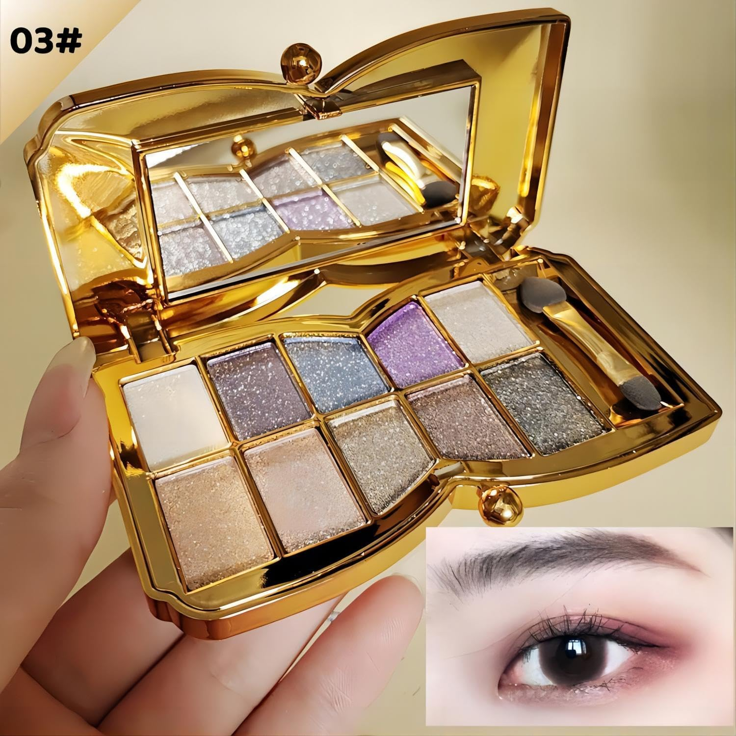 10 Colors Glitter Eyeshadow Palette, Fine Pressed Shimmer Eye Shadow Powder Pallet, Diamond Bright Makeup Set for Women (#3) image number 4
