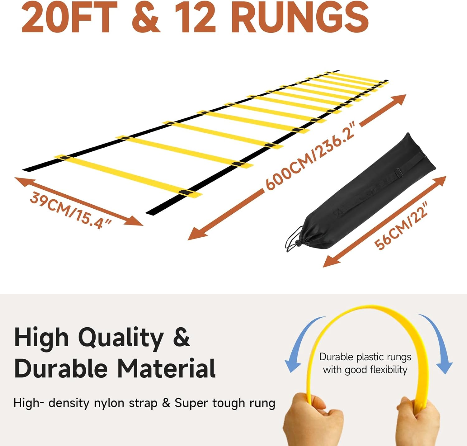 Agility Ladder 10/12 Rung Adjustable Speed Ladder, Speed Training Ladder Drill, Sports Workout Equipment for Football Soccer Footwork Exercise with Carrying Bag image number 2