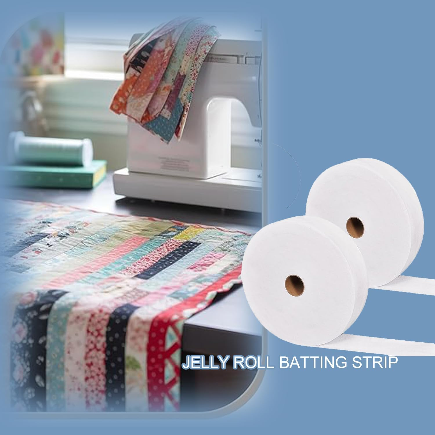 WEZCHUGHAOL 2 Rolls Jelly Roll Batting Strips, 2 1/4 Inch - Precut Cotton Blend Batting for Jelly Roll Rugs, Colossal round Rug, Quilt & Sewing DIY Projects, Total 70 Yards image number 1