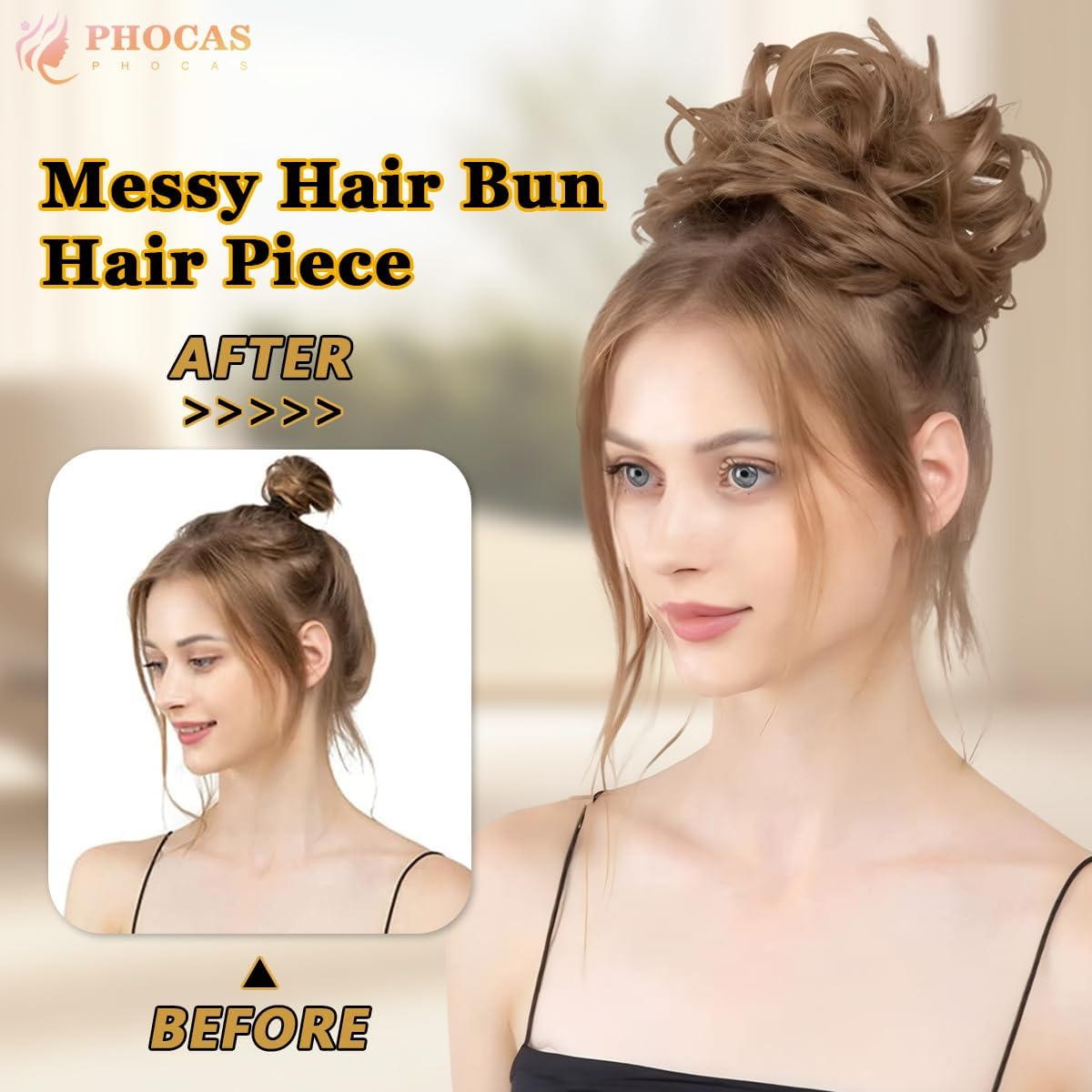 PHOCAS Messy Buns Hair Pieces for Women Curly Bun Hair Piece Fluffy Bun Extensions for Women(Highlightbrown) Daily Use image number 4