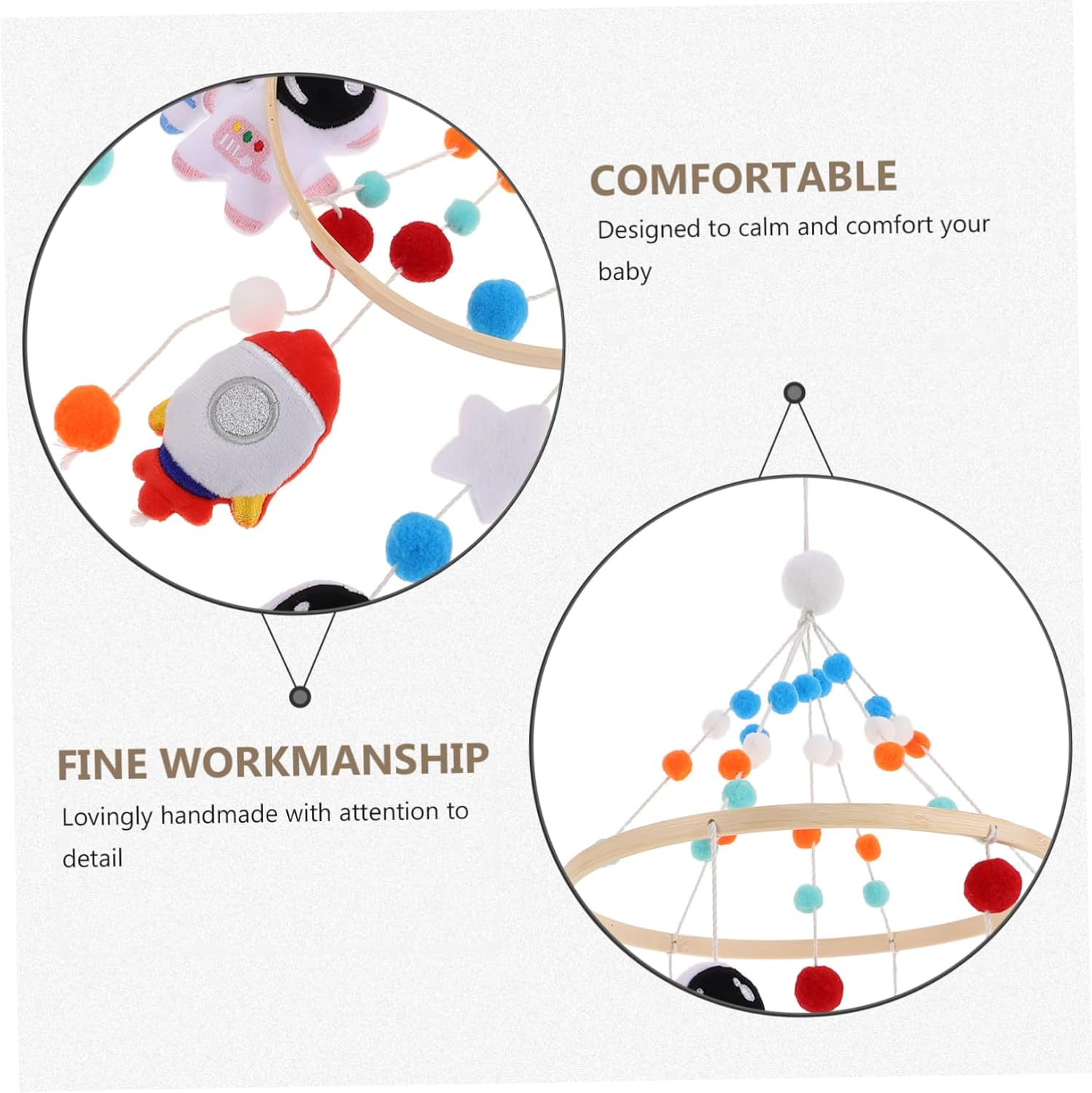 Space Themed Soothing Felt Rocket Astronaut Nursery Mobile for Gentle Sounds Wind Chime for Better Sleep Relaxation image number 5