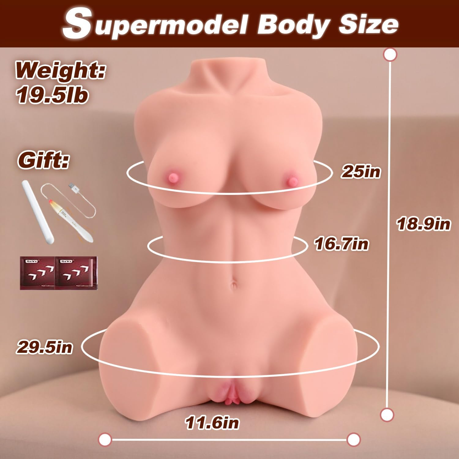 19.5LB Lifelike Sex Dolls Male Masturbator - Sex Toys for Men Sex Torso with Big Breasts & Butt Sex Toy Pocket Pussy for Men with Tight Vaginal Anal Texture Male Stroker, Adult Toys & Games (Without the Head) image number 1