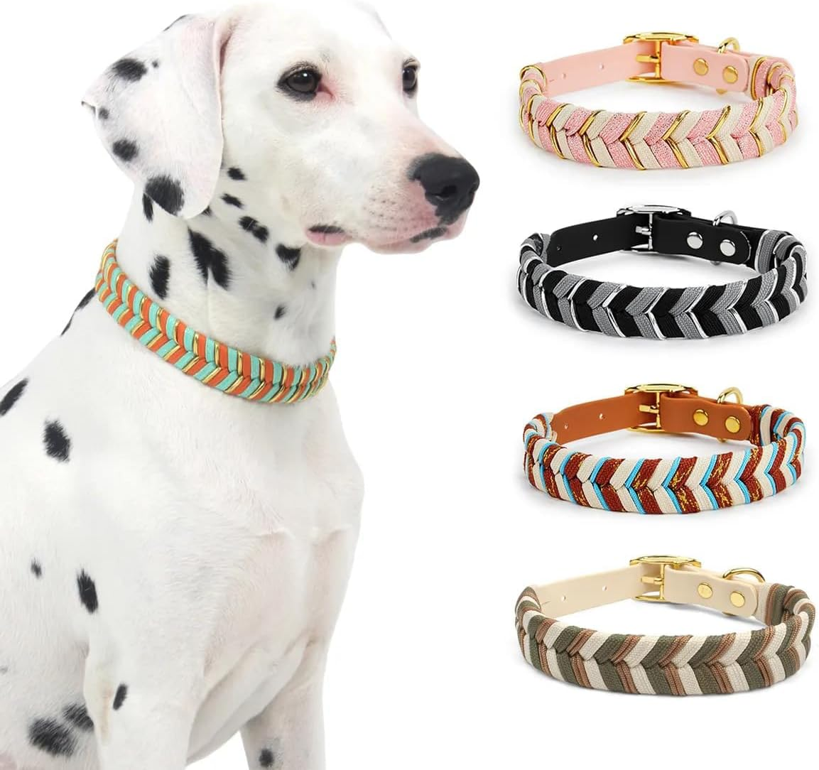 Handmade PVC Coated Dog Collar | Luxury Braided Waterproof Collar for Small to Large Dogs | Adjustable, Durable & Easy to Clean | Stylish Design for Walks & Training. Rose Blush/Cream, Small image number 2