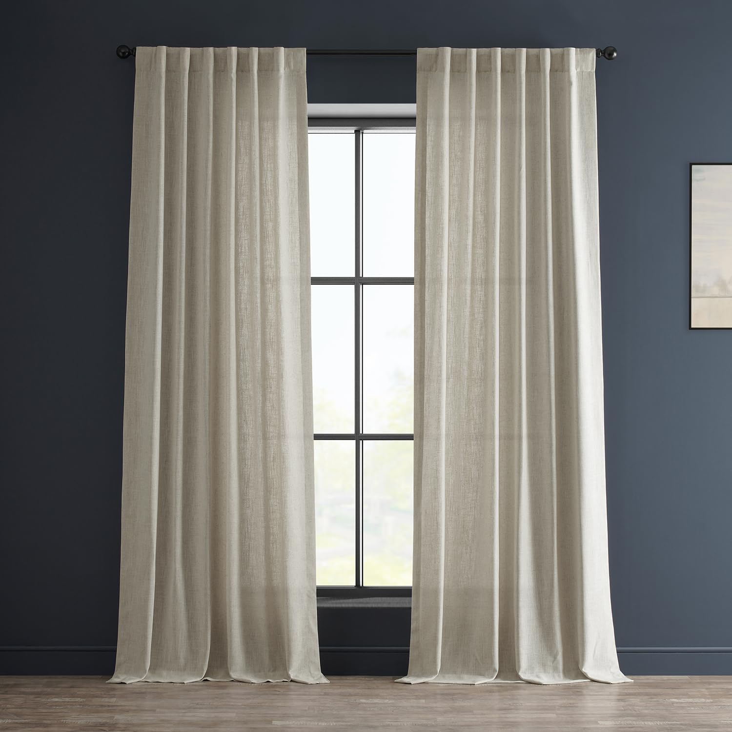 HPD Half Price Drapes Premium Heavy Faux Linen Curtains for Living Room (1 Panel), 50W X 96L Light Filtering Curtains 96 Inches Long Window Curtains for Bedroom, Rice White