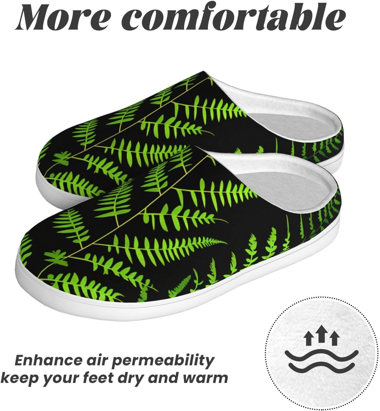 Natural Plant Silhouette Fern Leaf Print Versatile Use anti Pilling Washable Slippers for Women Men Cozy Stylish Shoes, Black, 5 image number 1