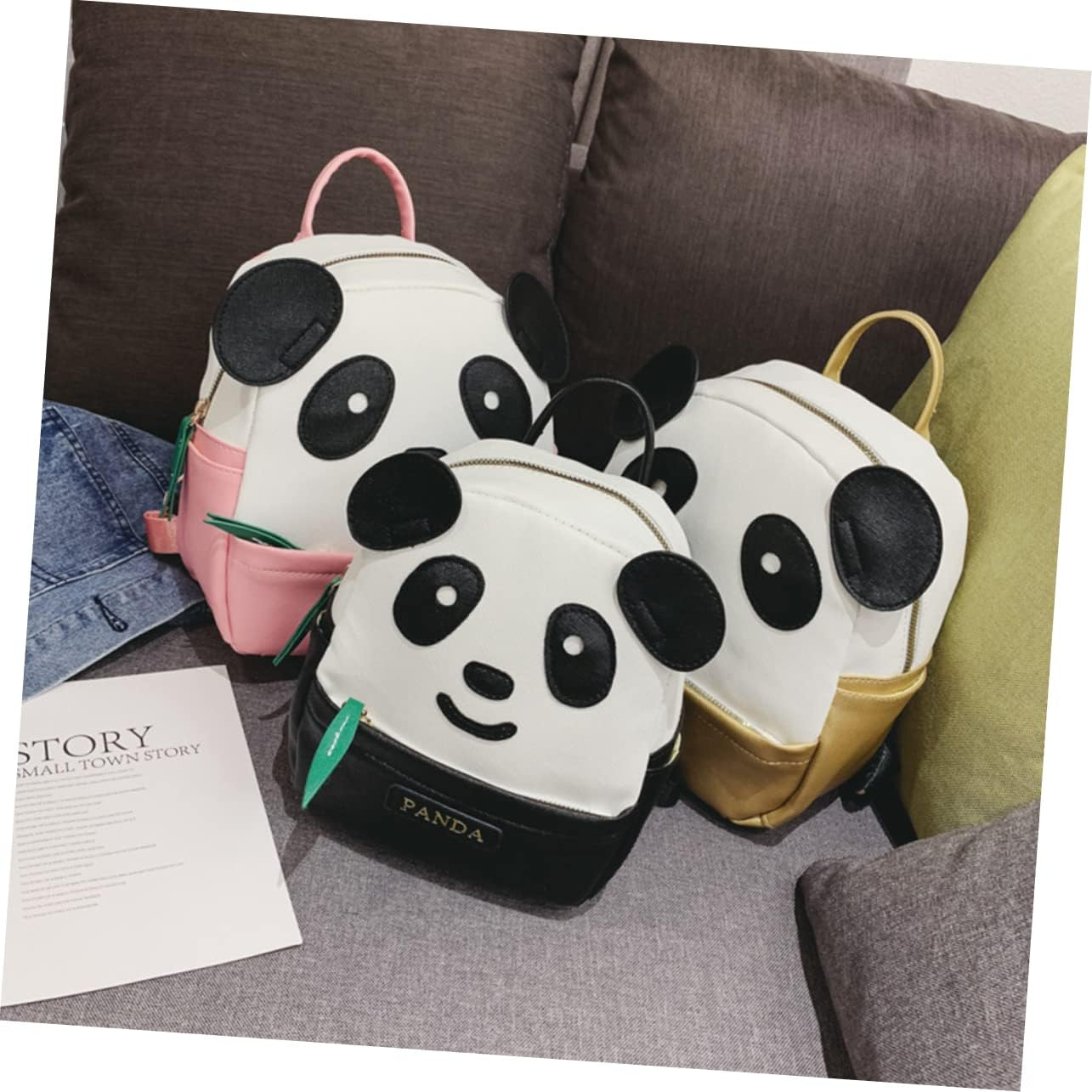 TENDYCOCO Panda Backpack for Boys and Girls Cartoon School Bag Small Black Pu Travel Rucksack for Boys and Girls Adjustable Straps image number 4