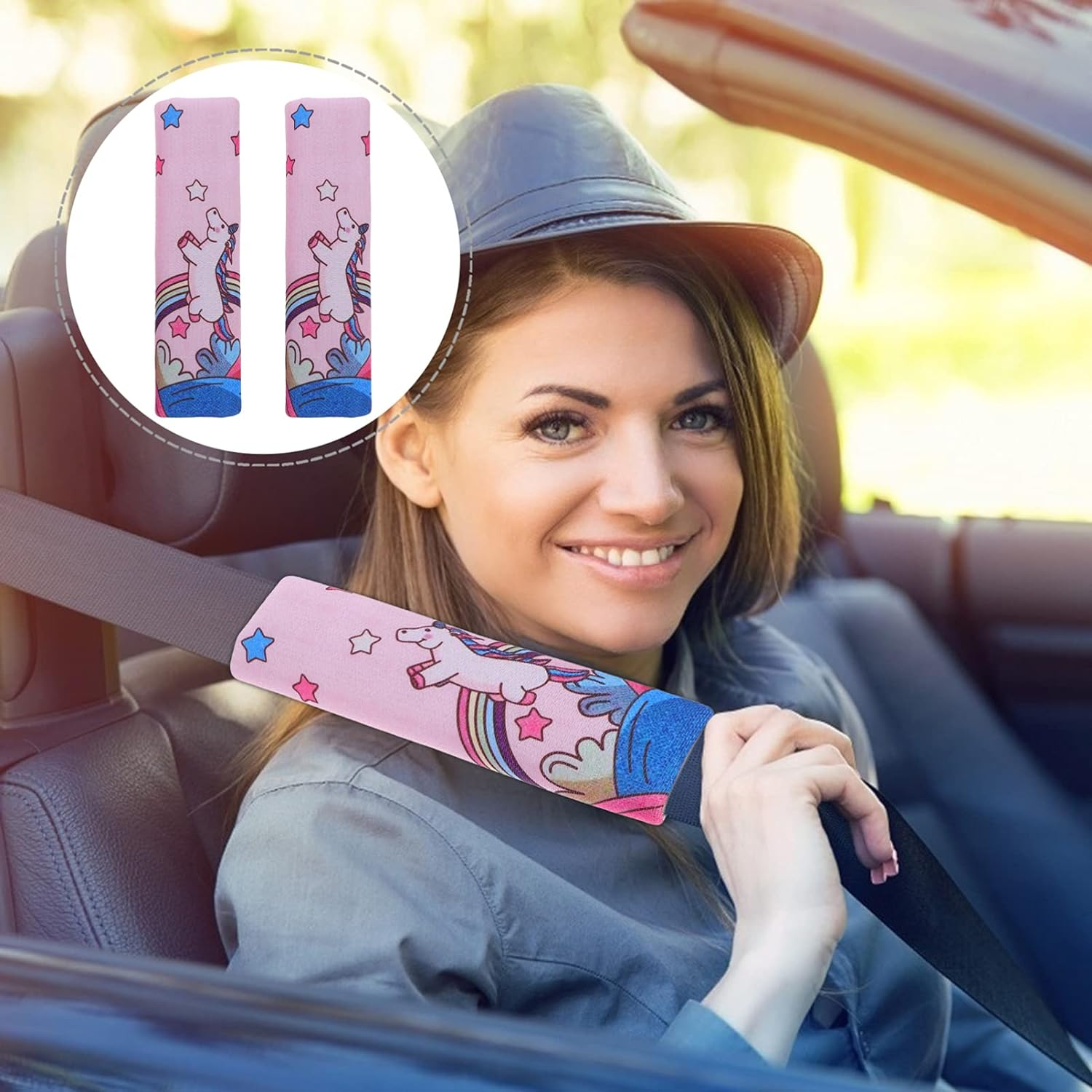 Jojofuny 2Pcs Kids Car Belt Pad Unicorn Car Cushions Car Seat Straps Shoulder Pad Car Covers Vehicle Shoulder Pads for Car Stroller image number 3