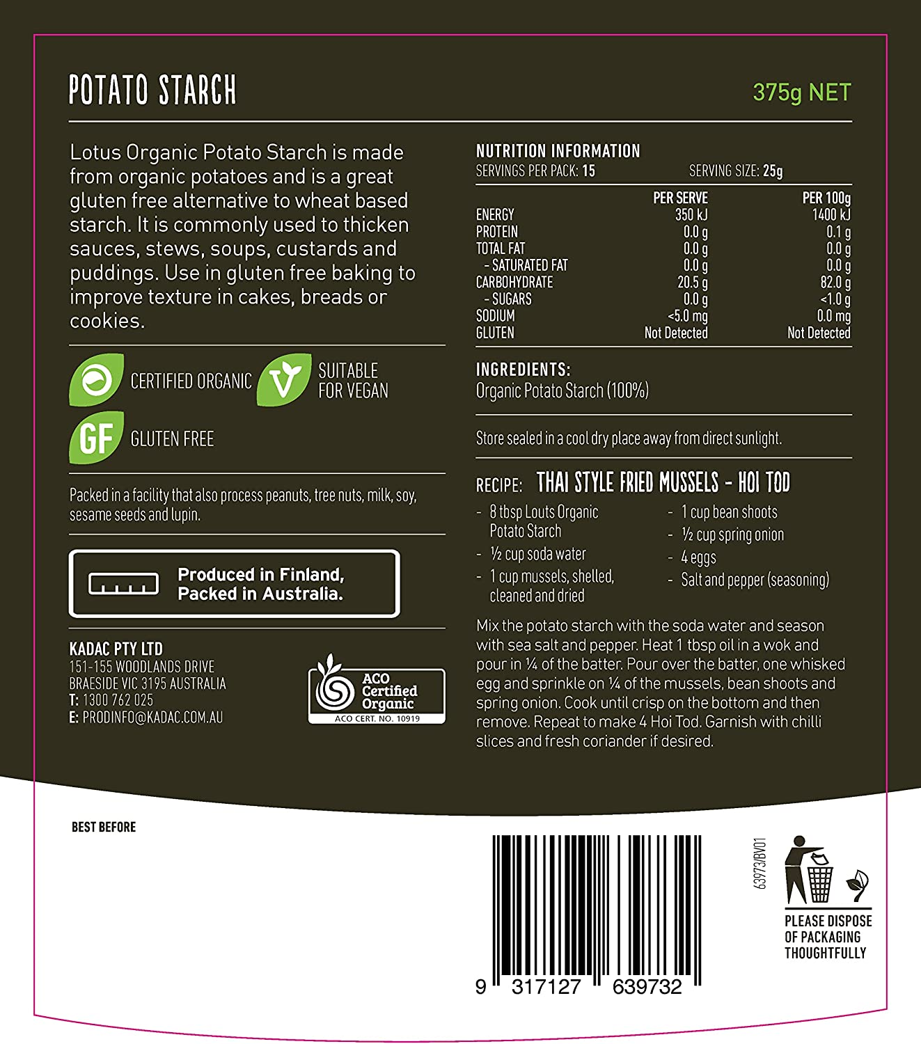 Lotus Organic Potato Flour, 375 G image number 3