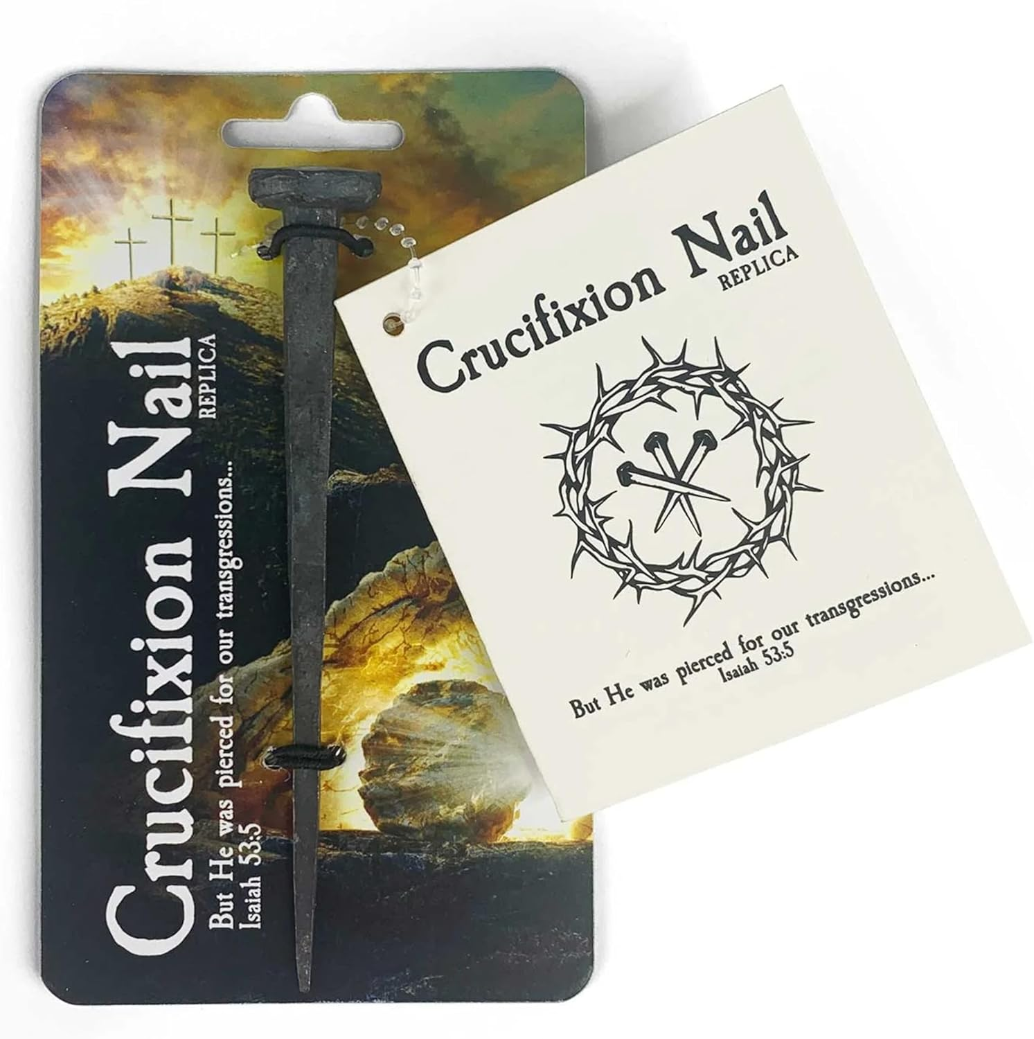 4.5" Crucifixion Iron Nail Replica & Passion of the Christ Booklet (Luke 23:23-46) - Symbolic Roman Jesus Christ Crucifixion Nails Isaiah 53:5 Full-Color Card for Gifting - Easter and Lent Decoration image number 4