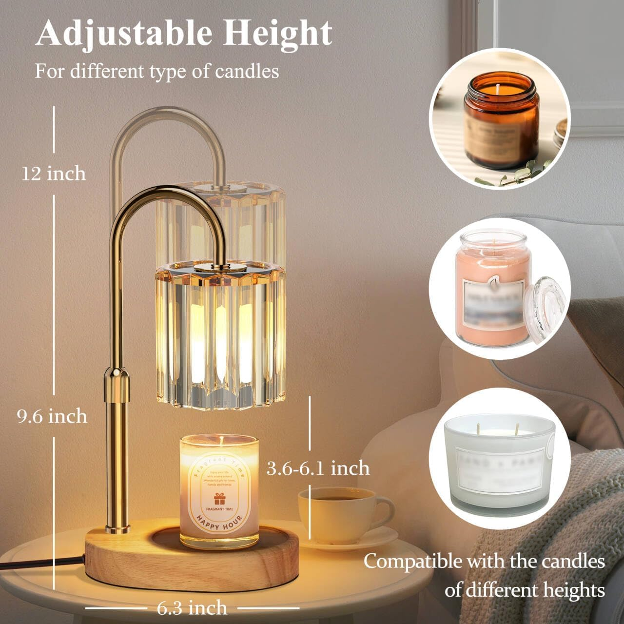 Telfun Candle Warmer Lamp with 2 Bulbs, with Timer Dimmer Adjustable Height, Birthday Gifts for Women, Mothers Day Gifts for Mom, House Warming Gift, Wax Melt Warmer for Scented Jar Candles, AU Plug image number 4