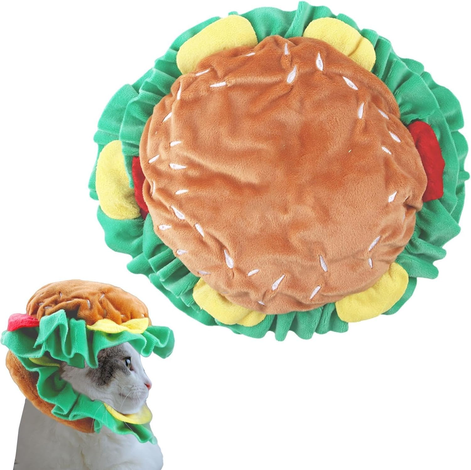 Pet Clothing Hat, Cat Food Hat, Funny Hamburger Plush Collar, Pet Supplies, Costume Accessories, Adjustable Cosplay Headwear for Christmas Birthday image number 4