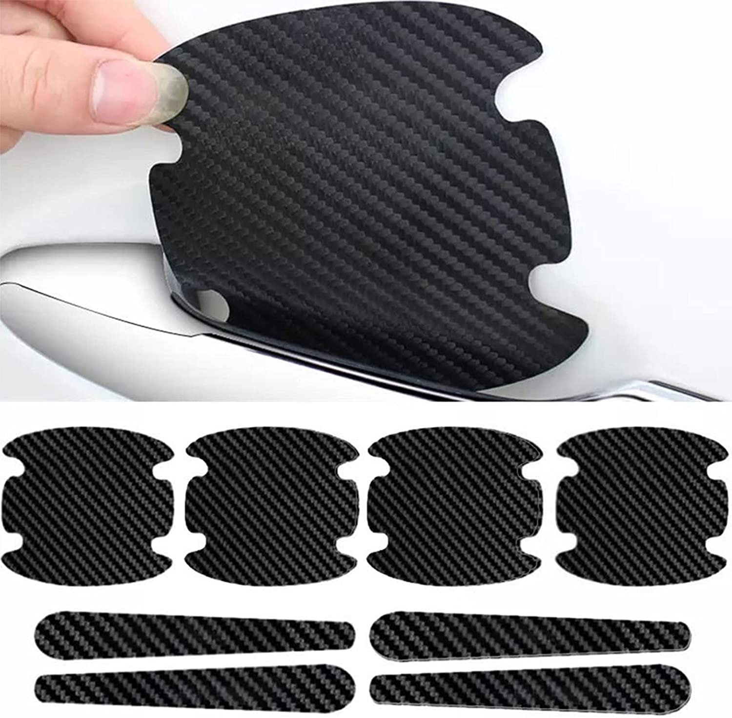 8PCS Door Handle Protector Stickers, Carbon Fiber Anti-Scratches Auto Door Handle Protective Film, Side Paint Cover Guard Stickers Fit for Most Car Handles