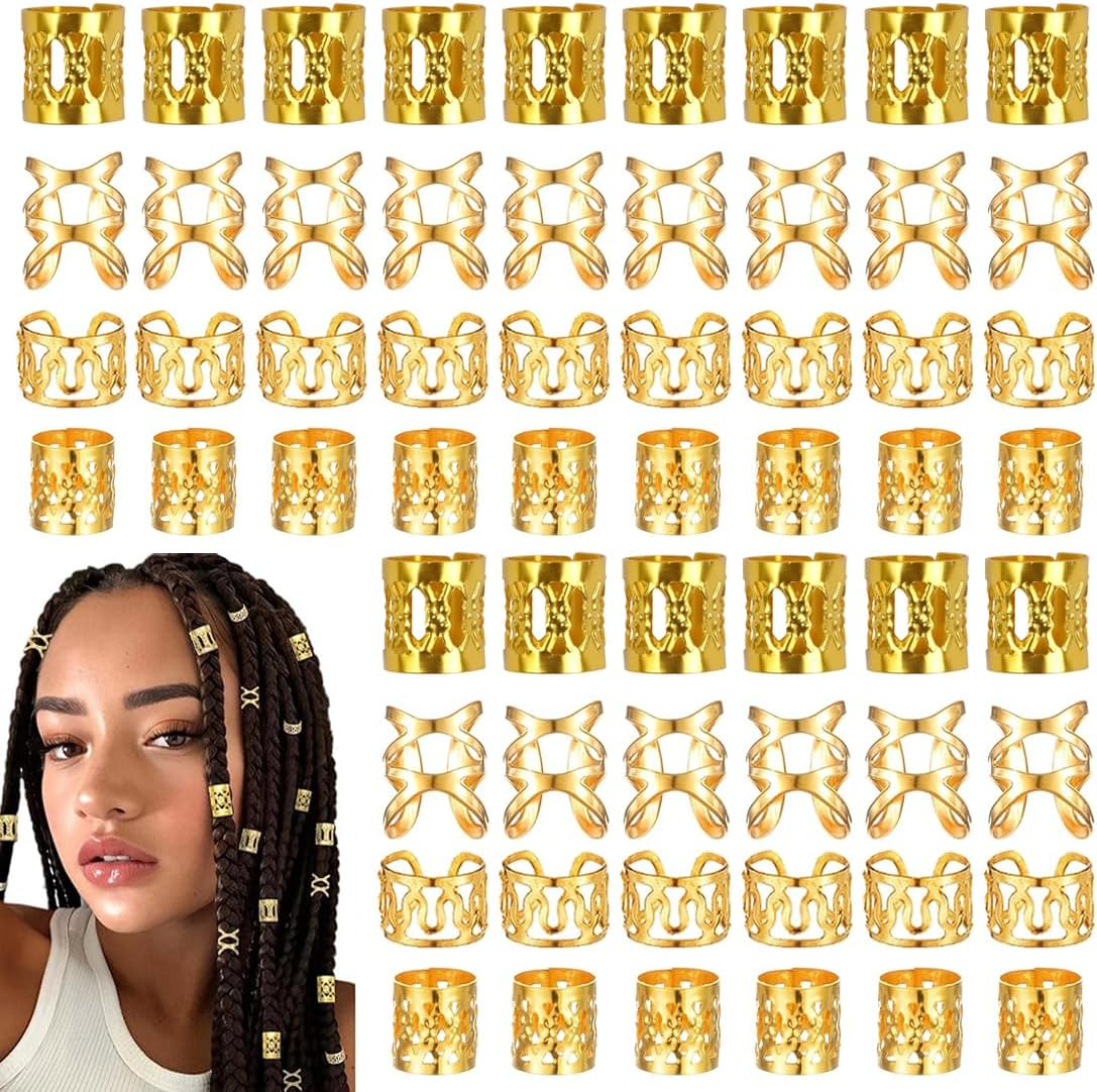 XUKZIMA 120 Pieces Dreadlocks Jewellery Adjustable Metal Cuffs Hair Spiral Clips Dreadlocks Beads Braiding Hair Jewellery for Men and Women Gold image number 1