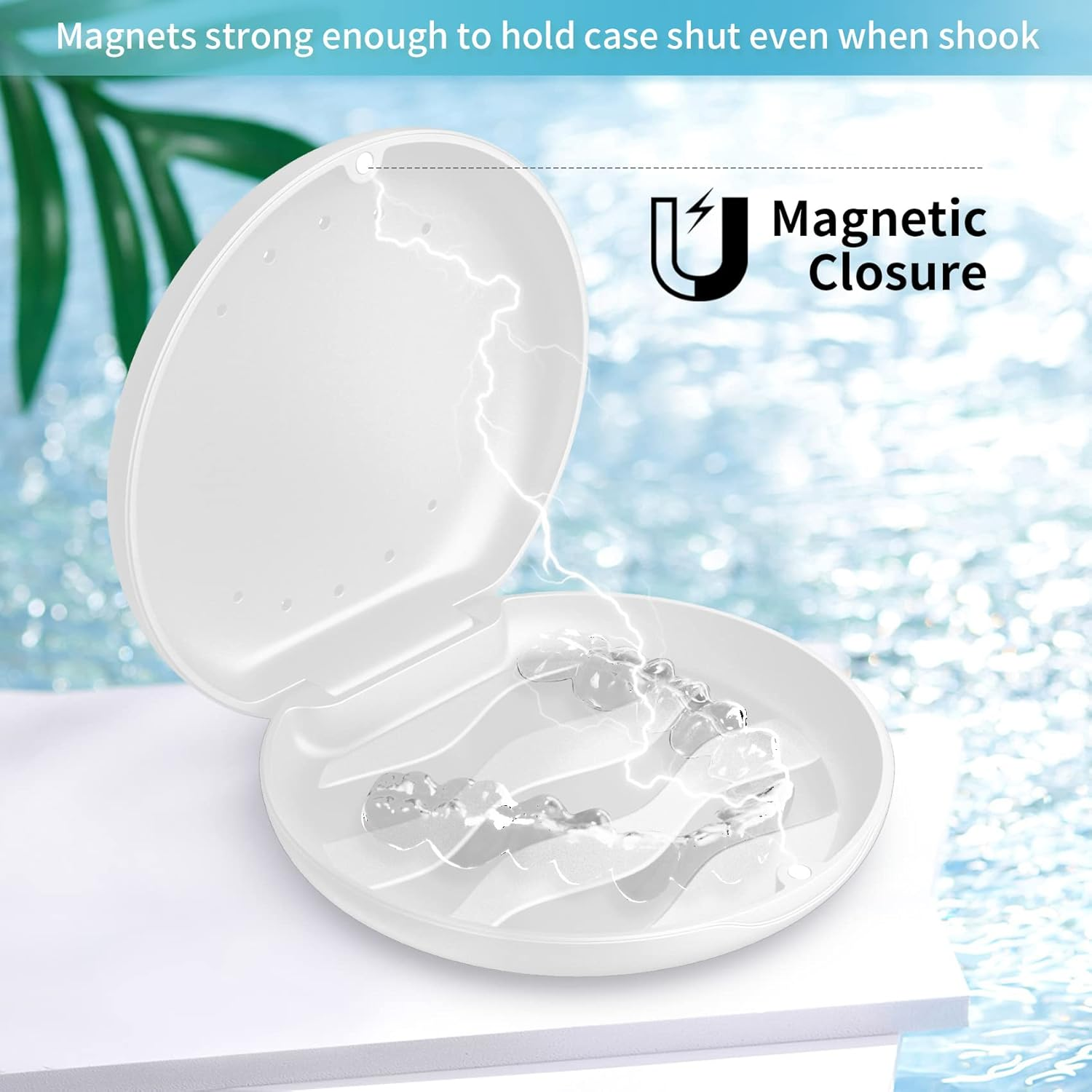 Annhua Orthodontic Retainer Case with Vent Holes, Denture Storage Case Slim Mouthguard Container Aligner Case with Magnetic Closure for Household|Travel|Office - White