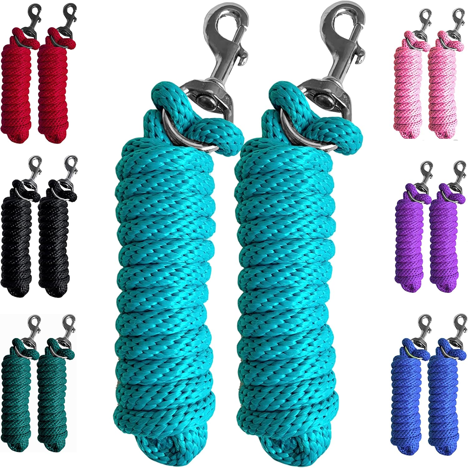 Majestic Ally Pack of 2 Solid Poly Lead Rope for Horses & Livestock &ndash; 10 Foot Long and 5/8 Inch Thick - Replaceable Heavy-Duty Bolt Snap &ndash; Handmade &ndash; Soft, Broken in Feel (Turquoise) image number 2